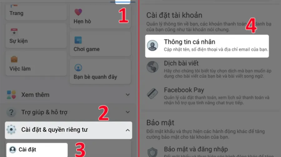 Nhấn Cài đặt > Vào mục Thông tin cá nhân