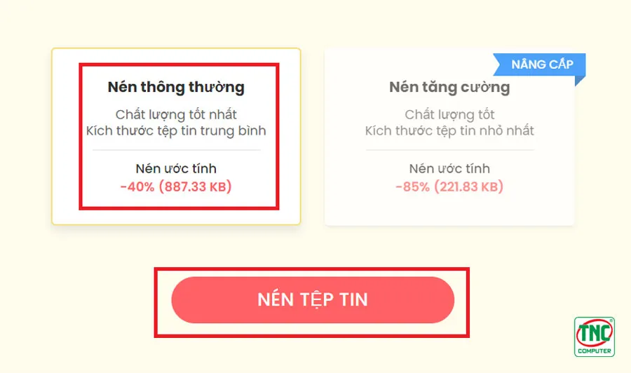 Nén thông thường > Chọn Nén tệp tin