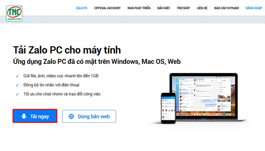 Truy cập và tải ứng dụng Zalo về máy tính