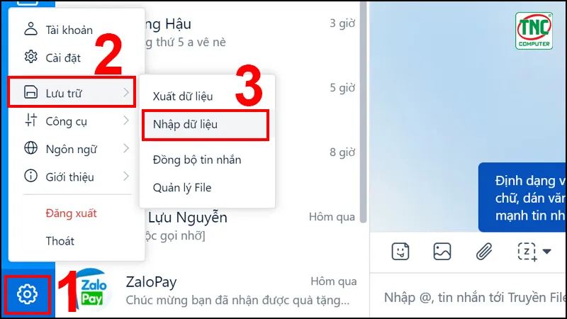 Nhấn vào biểu tượng Bánh răng > Chọn Lưu trữ > Bấm vào Nhập dữ liệu