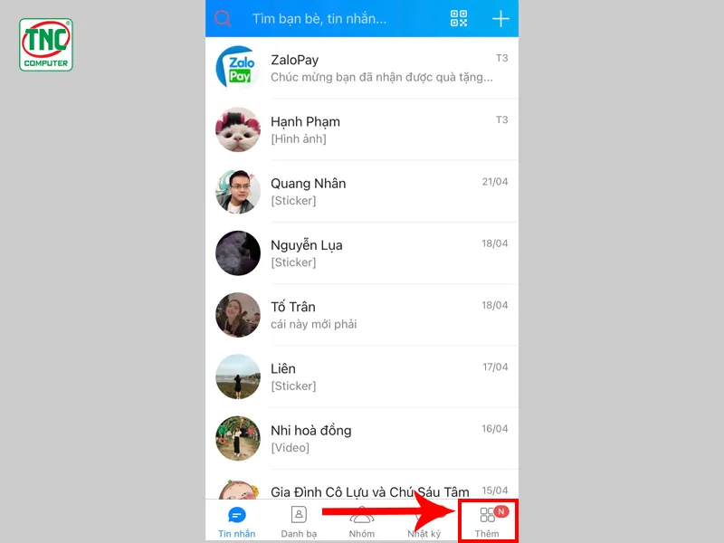Mở ứng dụng Zalo > Nhấn vào mục Thêm