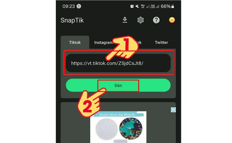 Dán link TikTok vào ô “Nhập liên kết video” > Chọn Dán