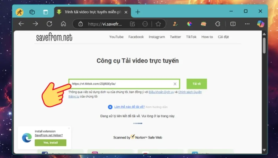 Truy cập vào Website “savefrom.net” > Dán liên kết và bấm Download