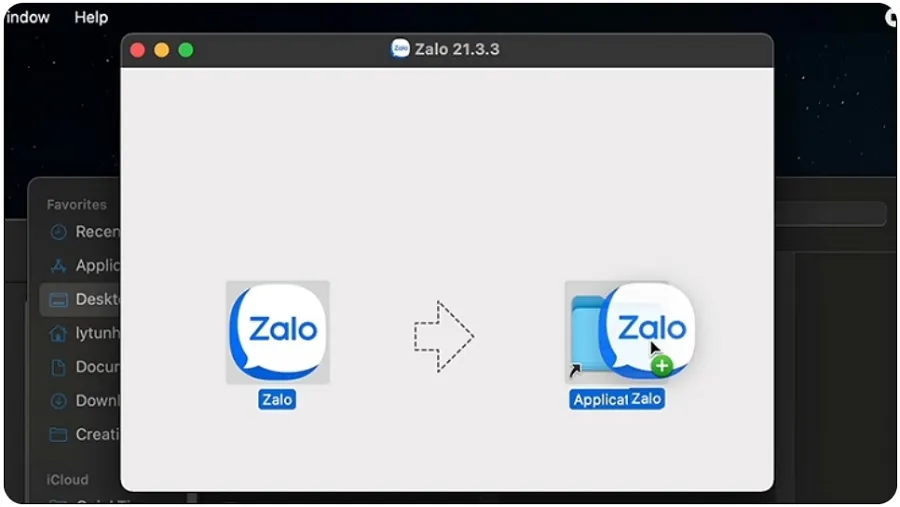 Kéo icon Zalo vào Application