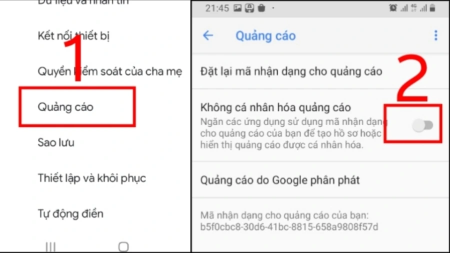 Chọn mục Quảng cáo trong Google