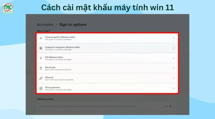 cách cài mật khẩu máy tính cho win 11