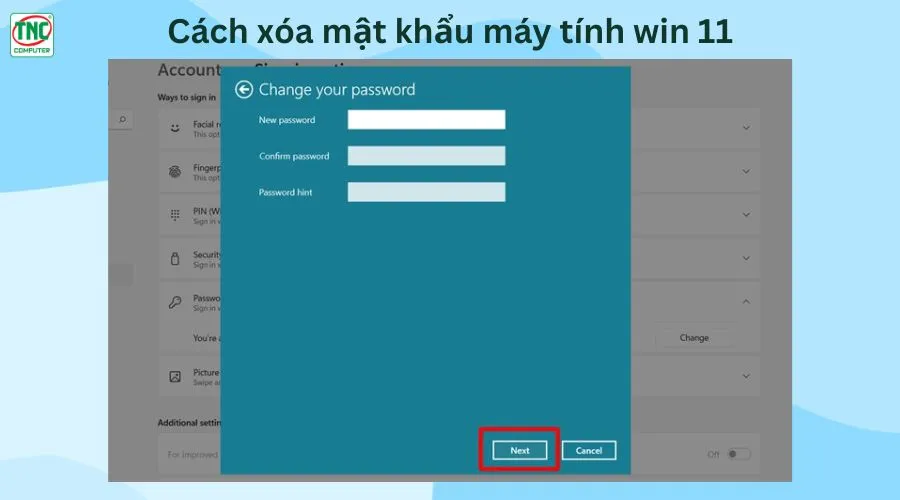 hướng dẫn cài mật khẩu máy tính win 11