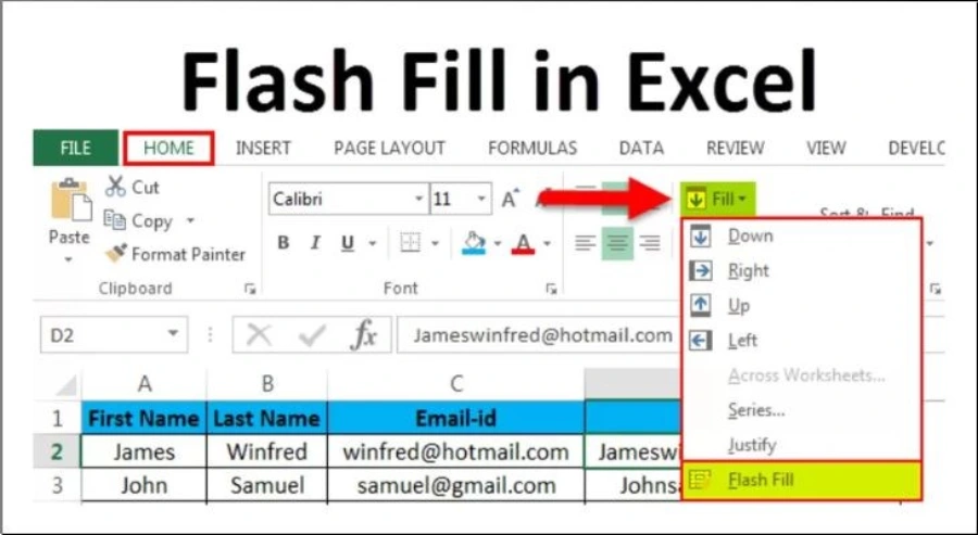 Sử dụng Flash Fill trong Excel để chuyển chữ hoa thành chữ thường