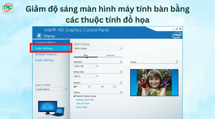 giảm độ sáng màn hình máy tính bàn