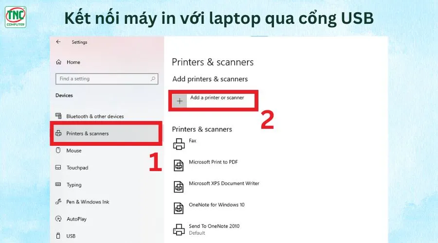 Kết nối máy in với laptop qua cổng USB