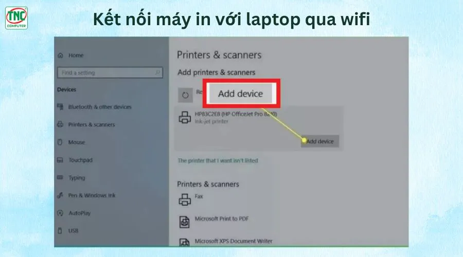 cách kết nối máy in với laptop qua wifi