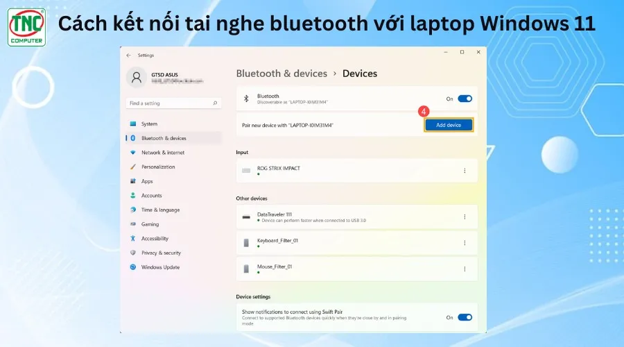 kết nối tai nghe bluetooth với laptop