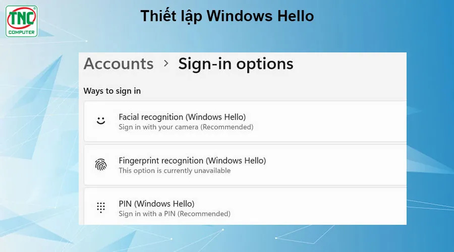 Thiết lập Windows Hello