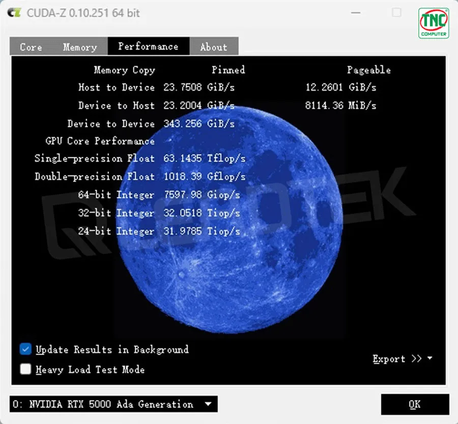 Khả năng tính toán CUDA-Z của VGA Leadtek RTX 5000 Ada