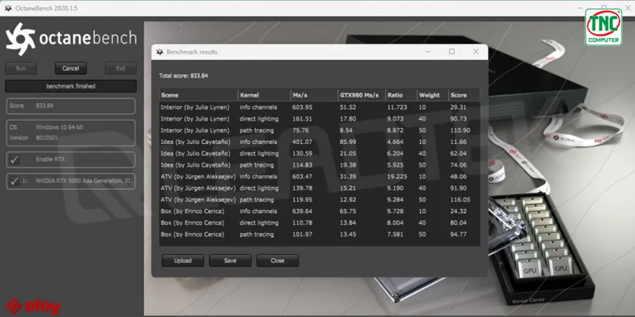 Ảnh chụp màn hình phần mềm thử nghiệm trên Octane Benchmark