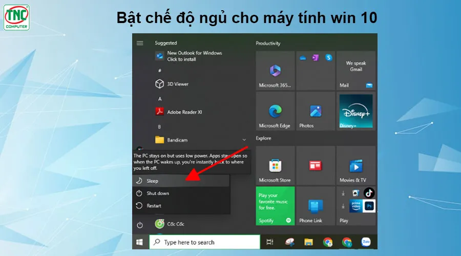 tắt sleep win 10