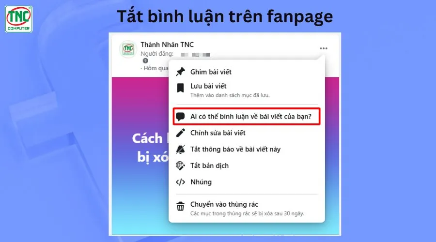 tắt bình luận trên facebook