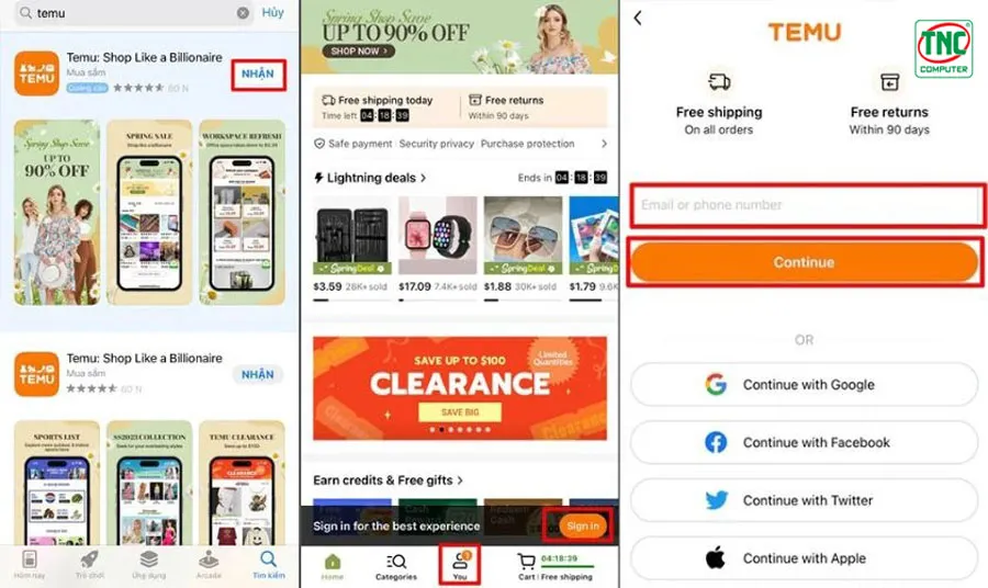 Đăng ký tài khoanr5 Temu trên app điện thoại