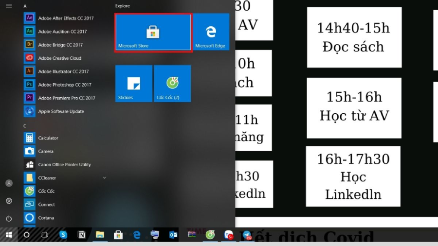 Mở cửa sổ Start Menu trên máy tính Windows 10 của mình