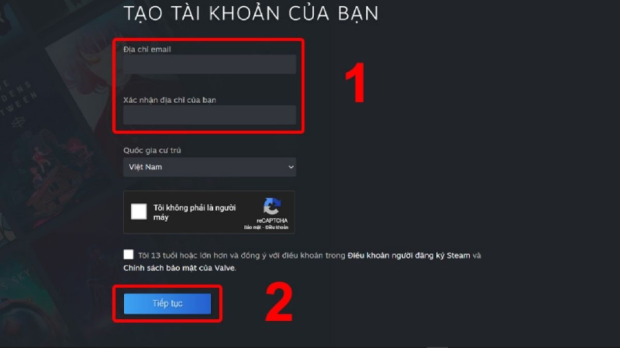 Tạo tài khoản trên Steam