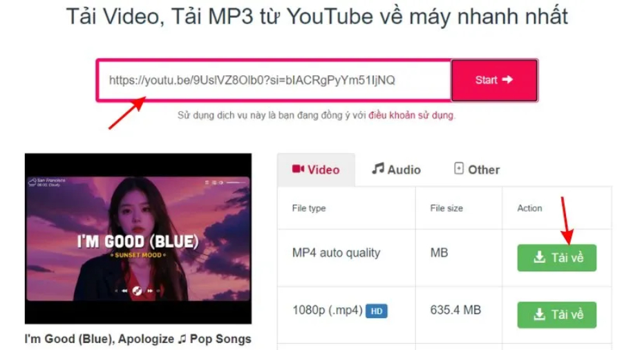 Chọn định dạng MP3 và tải nhạc