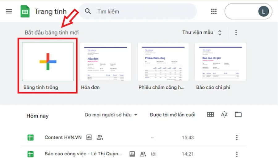 Mở ứng dụng Google Sheets và chọn Trang trống