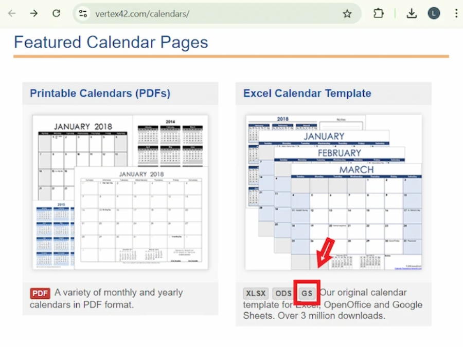 Cách tạo lịch trong Google Sheets từ Vertex42