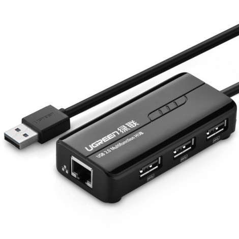 Bộ chuyển USB 2.0 to LAN 100Mbps + Hub USB 2.0 3 Cổng Ugreen 20264