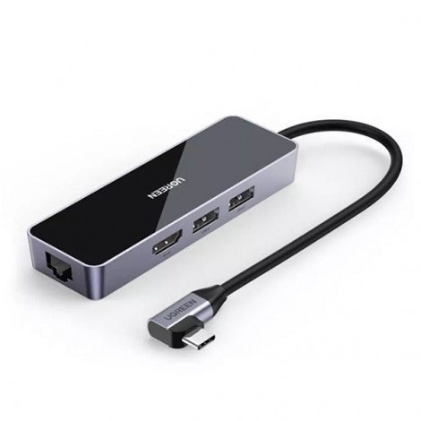 HUB USB-C Ugreen 80546 (Bẻ Góc 90 Độ HDMI 4K*2K + 2xUSB 3.0 + Lan 1Gbps)