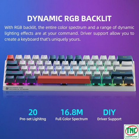 Bàn phím Gaming cơ có dây Machenike K500-B61 Xanh Trắng Blue Switch