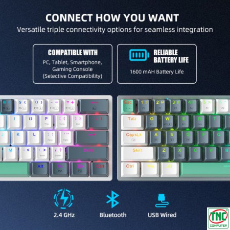 Bàn phím Gaming cơ không dây Machenike K500-B61 Trắng Xám Red Switch