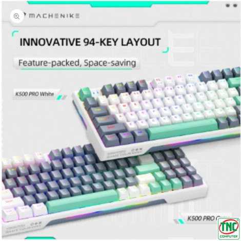 Bàn phím Gaming cơ không dây Machenike K500 Pro-B94W Tri-Mode RGB Trắng xám Silver Switch