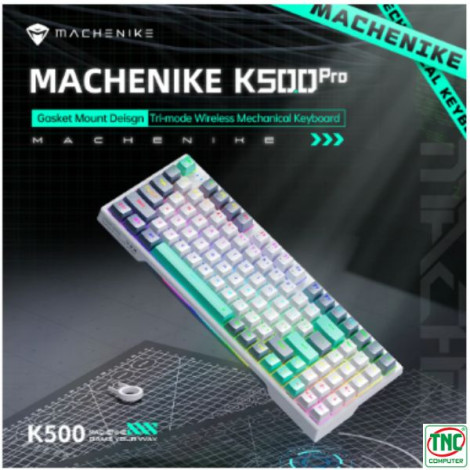 Bàn phím Gaming cơ không dây Machenike K500 Pro-B94W Tri-Mode RGB Xám Trắng Brown Switch