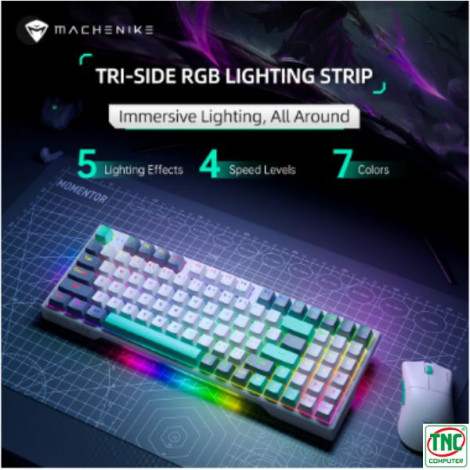 Bàn phím Gaming cơ không dây Machenike K500 Pro-B94W Tri-Mode RGB Xám Trắng Brown Switch