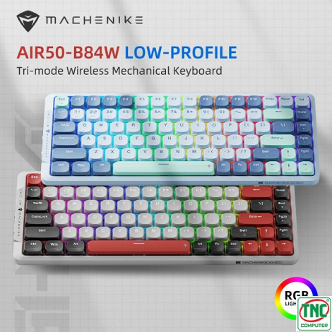 Bàn phím Gaming cơ không dây Machenike Air50-B84W Tri-Mode RGB Xanh Trắng