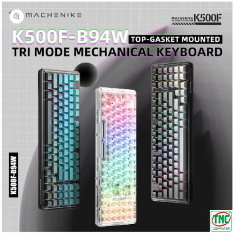 Bàn phím cơ Gaming không dây Machenike K500F-B94W Tri-Mode RGB màu Đen Xám G.Rule Jade Switch