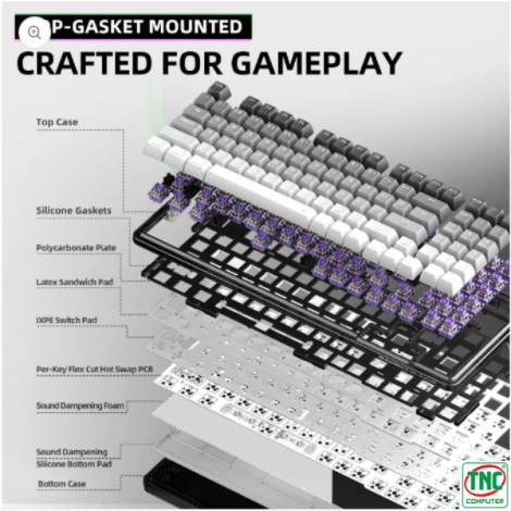 Bàn phím cơ Gaming không dây Machenike K500F-B94W Tri-Mode RGB màu Đen Xám G.Rule Purple Switch