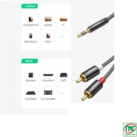 Cáp âm thanh 3,5mm ra 2 đầu RCA dài 1m Ugreen 60240