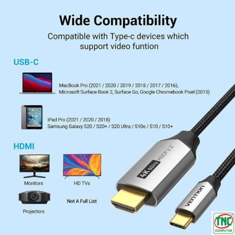 Cáp chuyển đổi Vention Cotton Braided USB-C to HDMI dài 1m CRB-BF