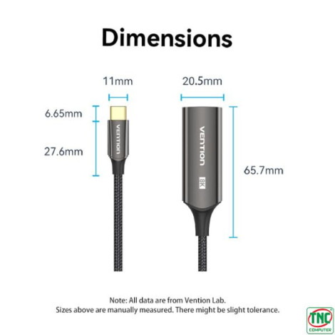 Cáp chuyển đổi USB-C to Displayport 8K dài 0.25m Vention CRG-BC