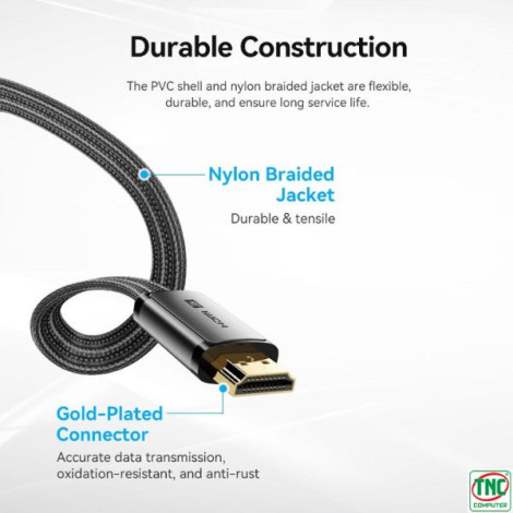 Cáp HDMI 2.1 8K@60Hz Vention Flat Nylon Braided dài 2m ALK-BH