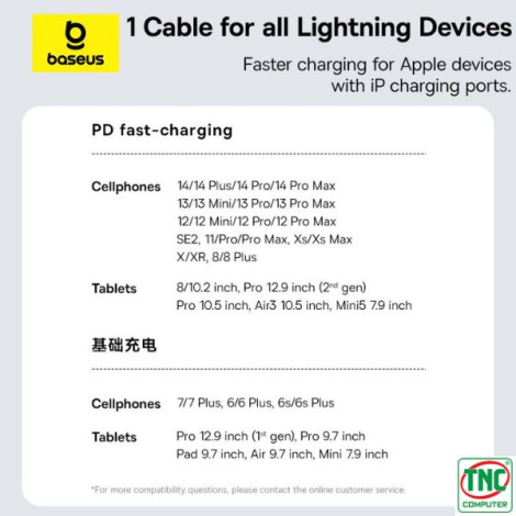 Cáp sạc nhanh Baseus Gem USB-C to Lightning 20W dài 1m P10373001111-00 Cluster Black	