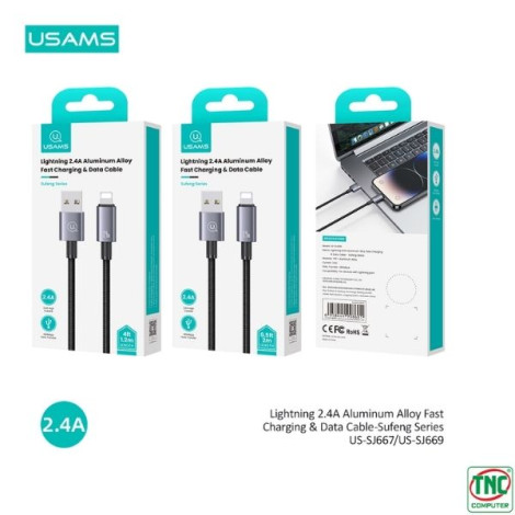 Cáp sạc nhanh USAMS USB to Lightning 2.4A dài 1.2m SJ667USB01