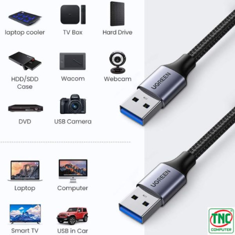 Cáp USB-A 3.0 M/M dài 1m tốc độ 5Gbps Ugreen 80790
