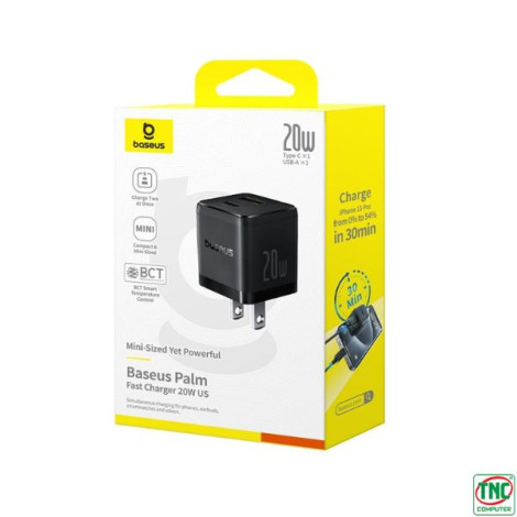 Cốc sạc nhanh Baseus Palm Fast Charger C+U 20W US Black P10111609113-00