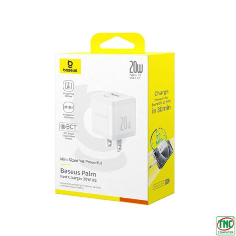 Cốc sạc nhanh Baseus Palm Fast Charger C+U 20W US Moon White P10111609213-00