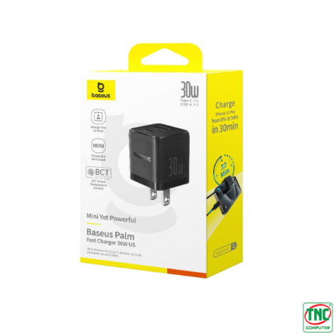 Củ sạc nhanh Baseus Palm USB-C, USB-A 30W Cluster Black P1011160B113-00