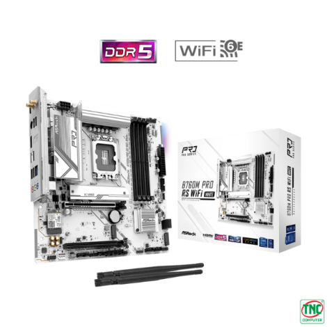 Mainboard ASRock B760M Pro RS Wifi White (4 x DDR5/ 256 GB/ LGA 1700/ 2.4/5 GHz)