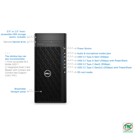 Máy trạm Dell Workstation Precision 3660 Tower 42PT3660D20 (i5 13500/ Ram 8GB/ SSD 256GB/ HDD 1TB/ Ubuntu 22.04/ VGA T400/ 3Y)