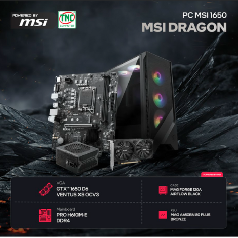 Máy bộ TNC x MSI DRAGON I5R16S250V1650O (i5 12400F/ Ram 16GB/ SSD 250 GB/ GTX1650 4GB OC/ 3Y)